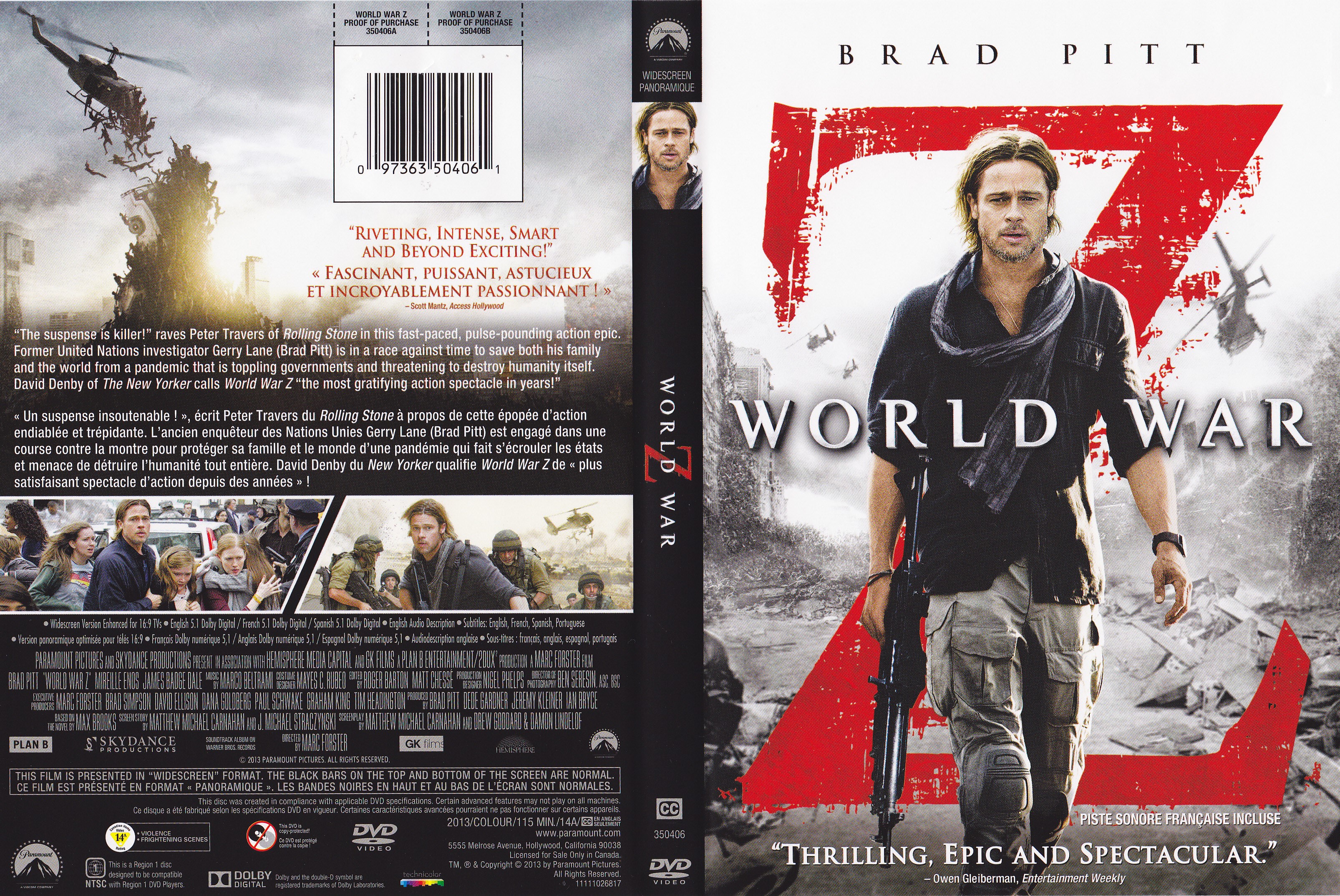 Jaquette DVD World War Z (Canadienne)