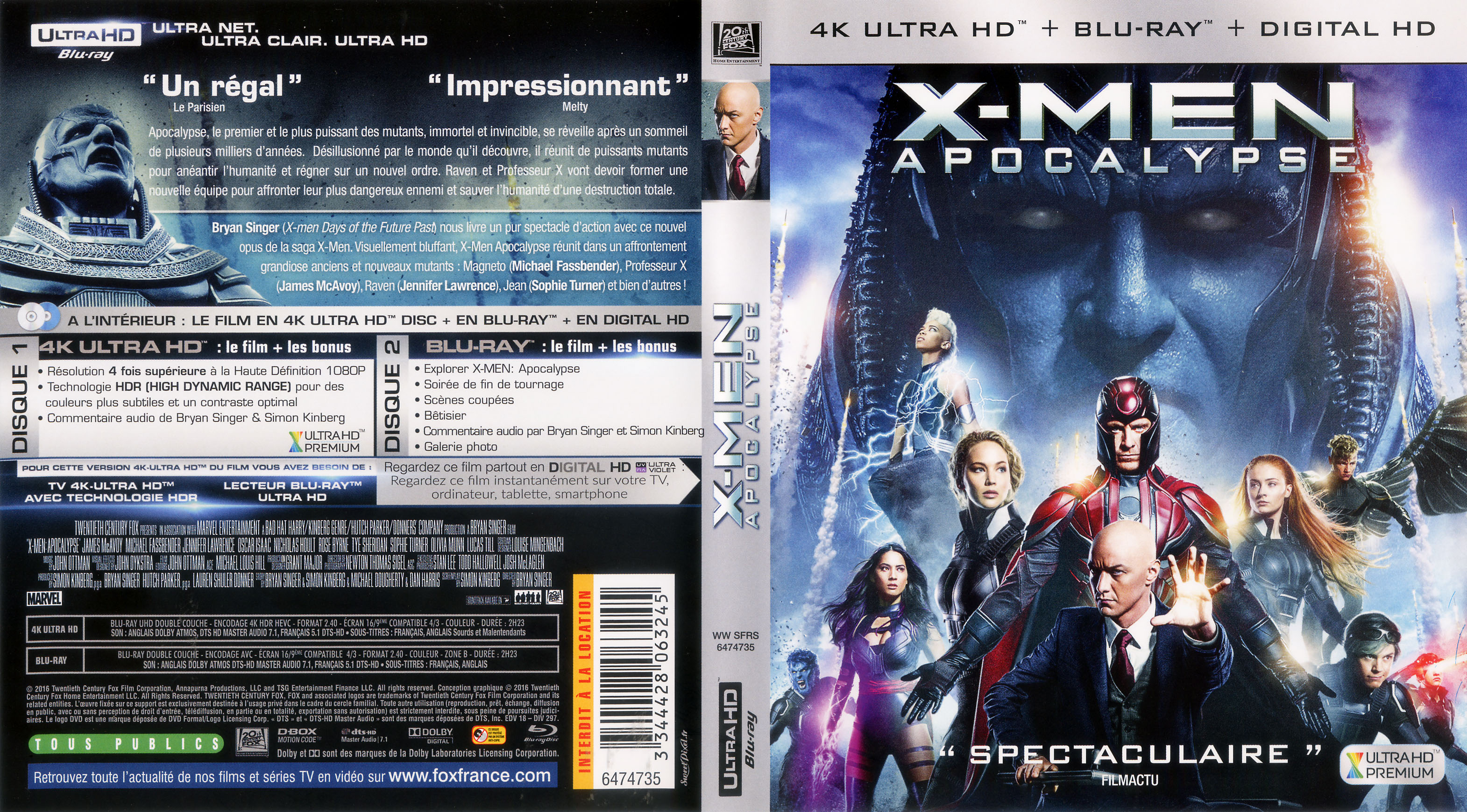 Jaquette DVD X-Men Apocalypse 4K (BLU-RAY)