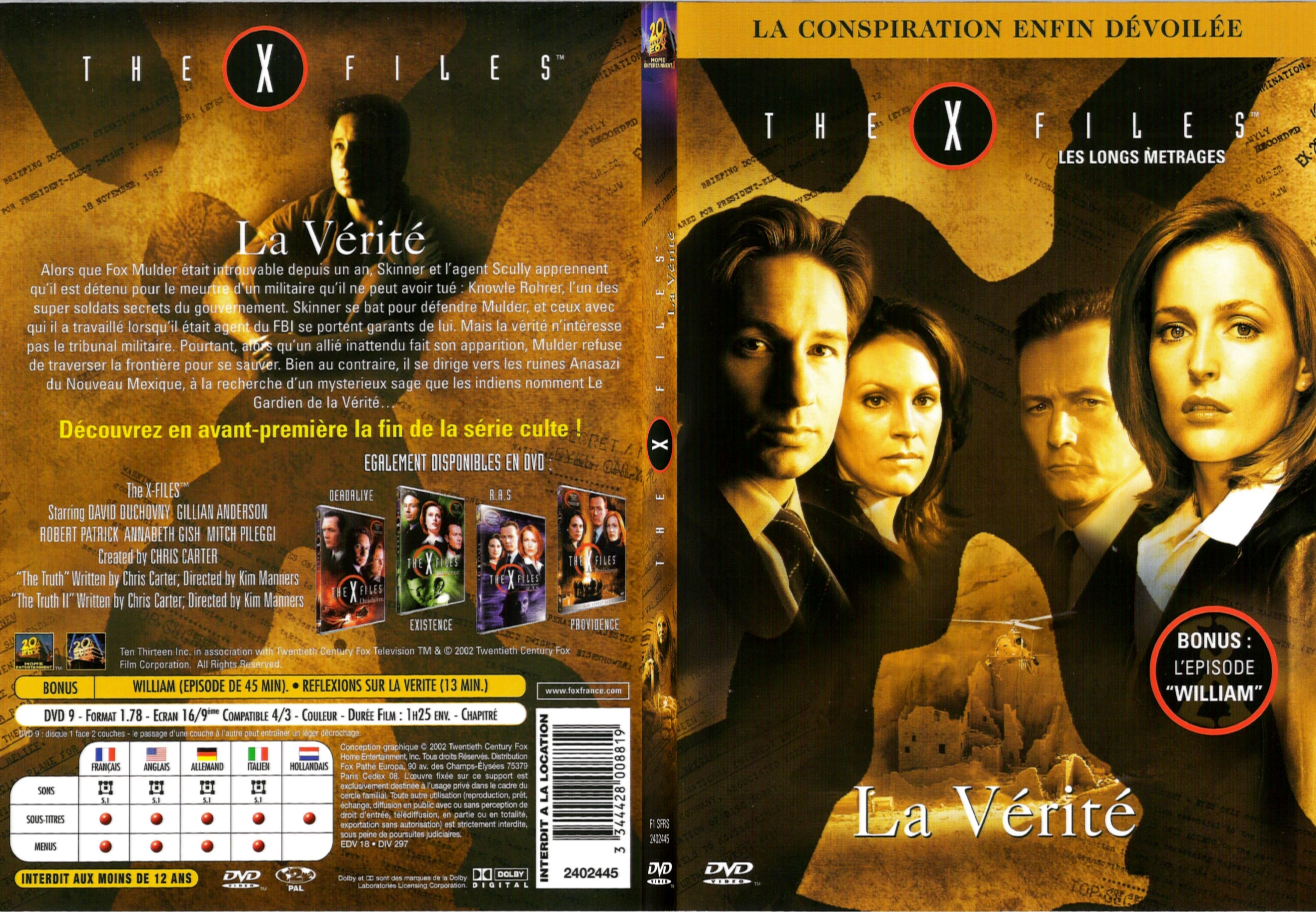 Jaquette DVD X files La vrit - SLIM