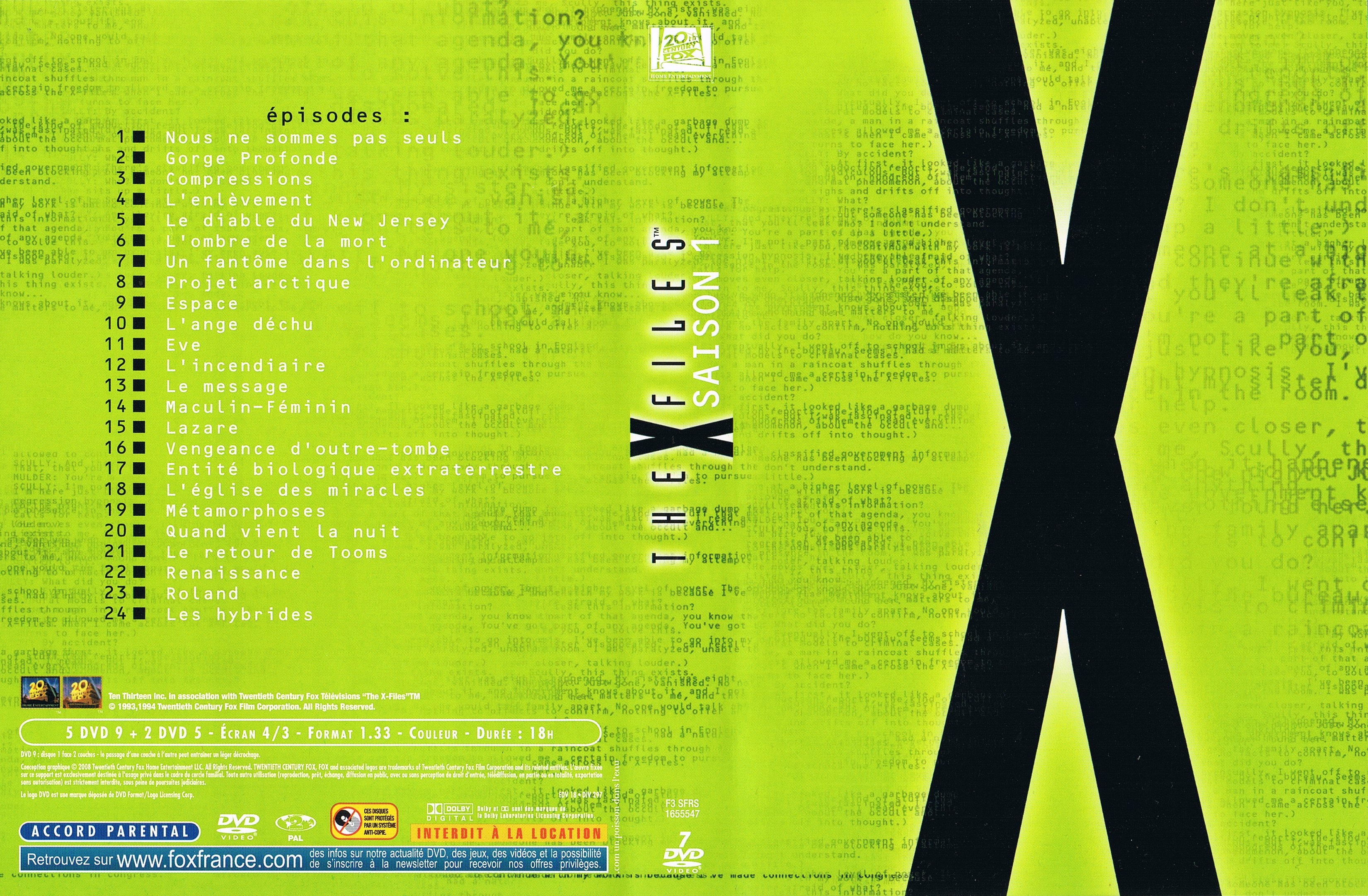 Jaquette DVD X files saison 1 COFFRET v2