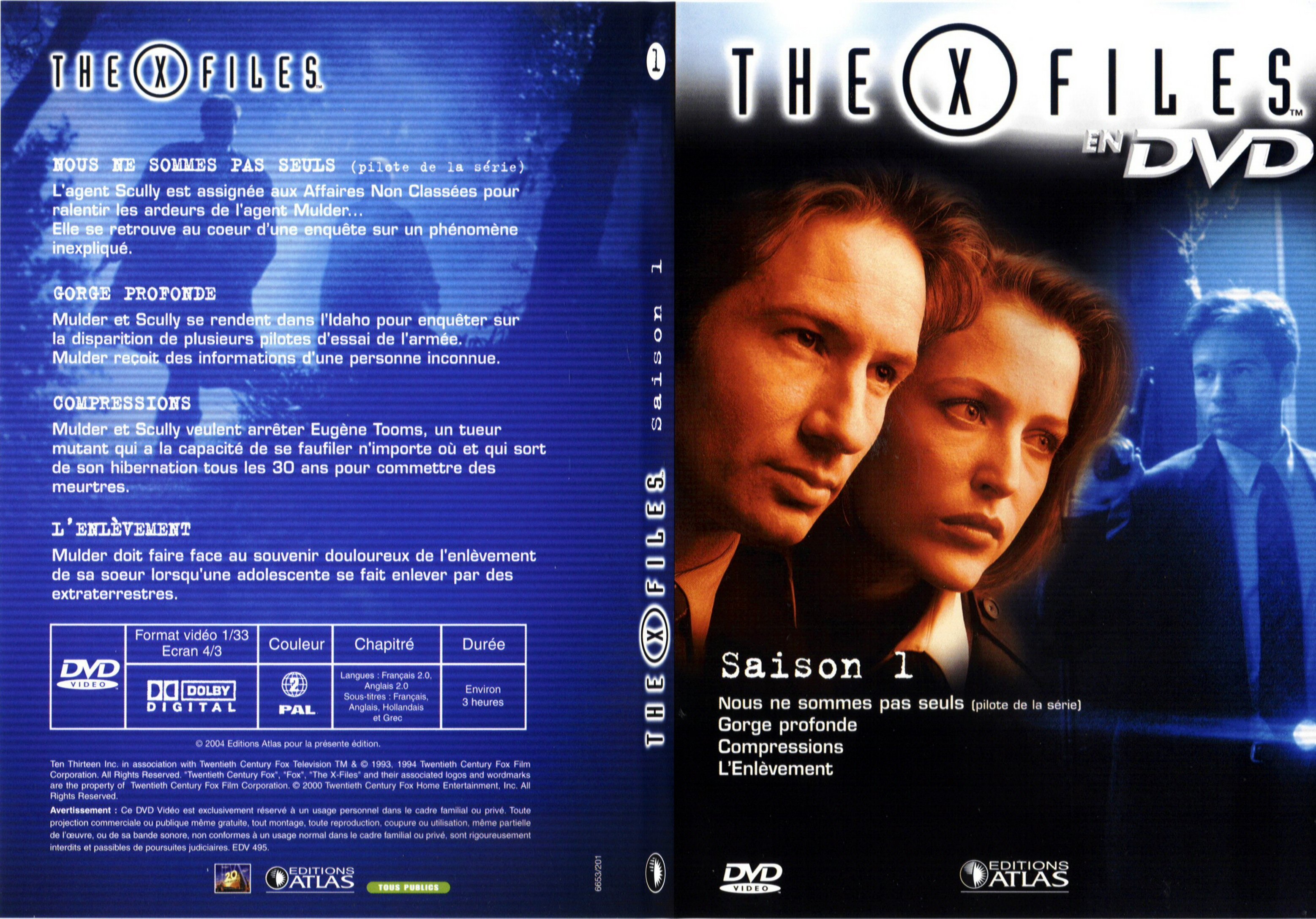 Jaquette DVD X files saison 1 DVD 1 - SLIM