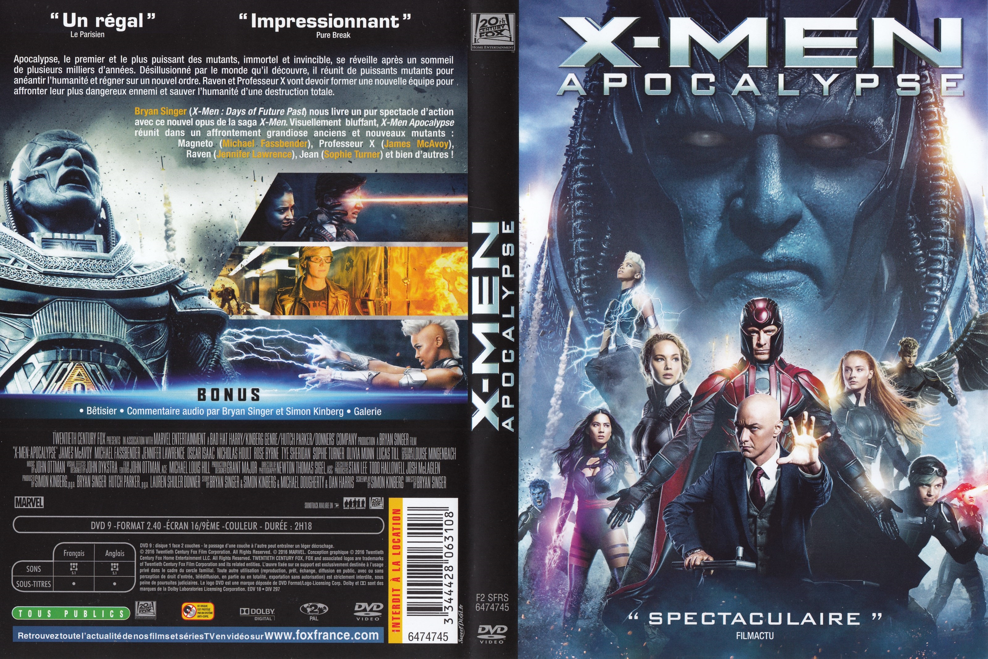 Jaquette DVD X-men apocalypse