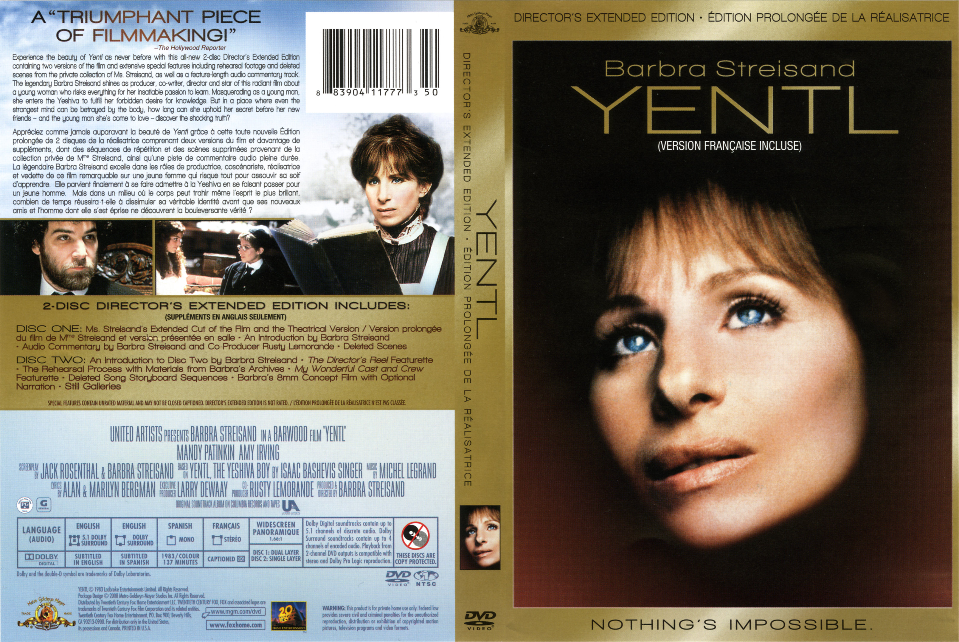 Jaquette DVD Yentl (Canadienne)