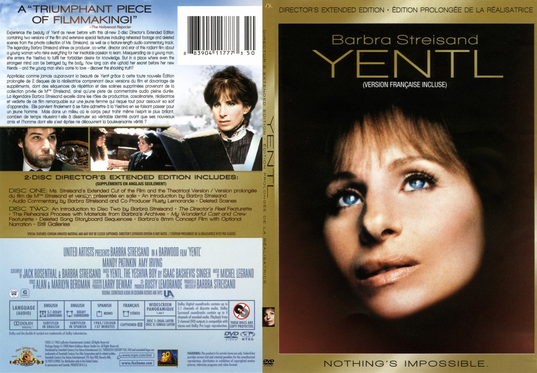 Jaquette DVD Yentl (Canadienne) - SLIM