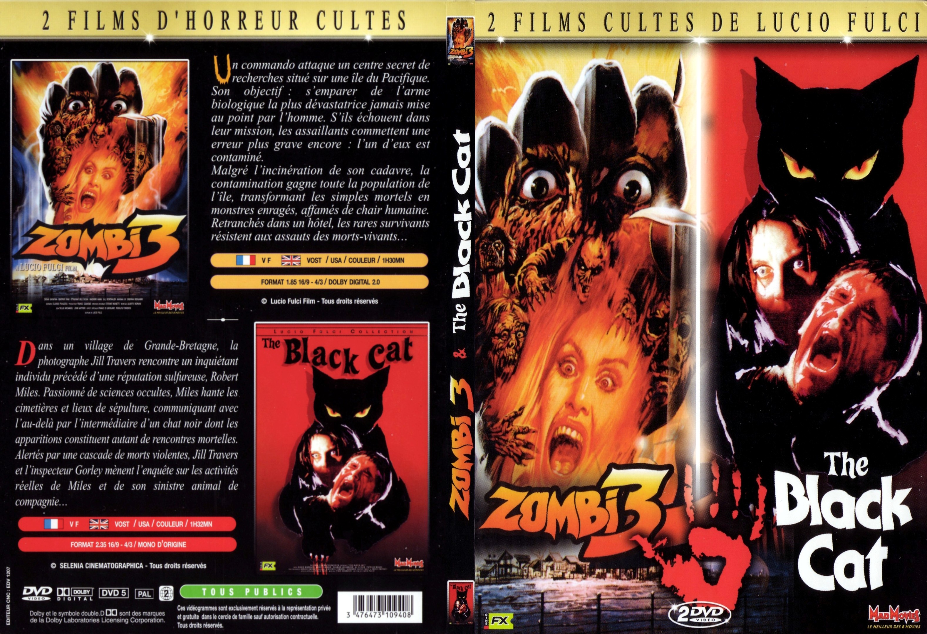 Jaquette DVD Zombi 3 + The black cat - SLIM v2