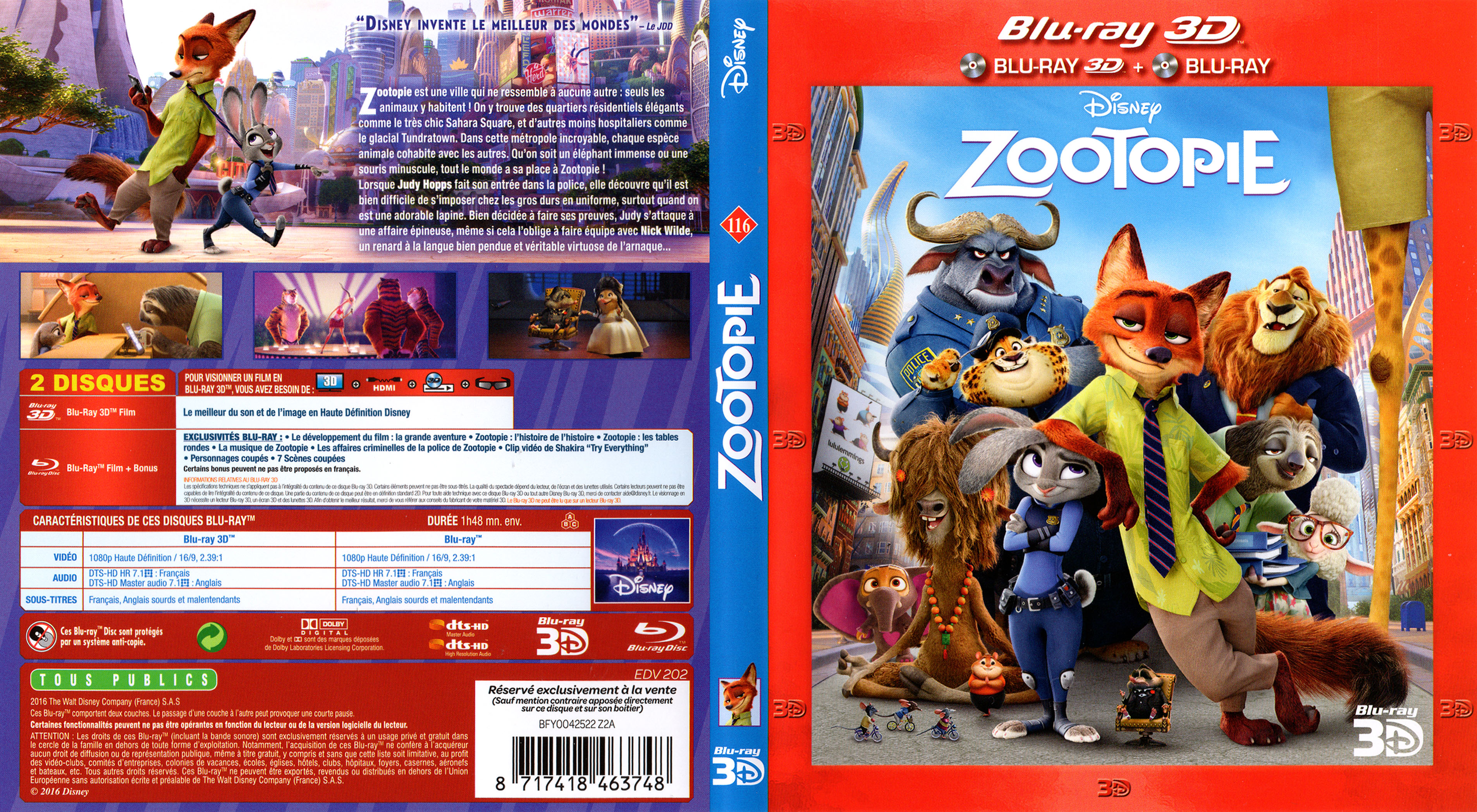 Jaquette DVD Zootopie 3D (BLU-RAY)