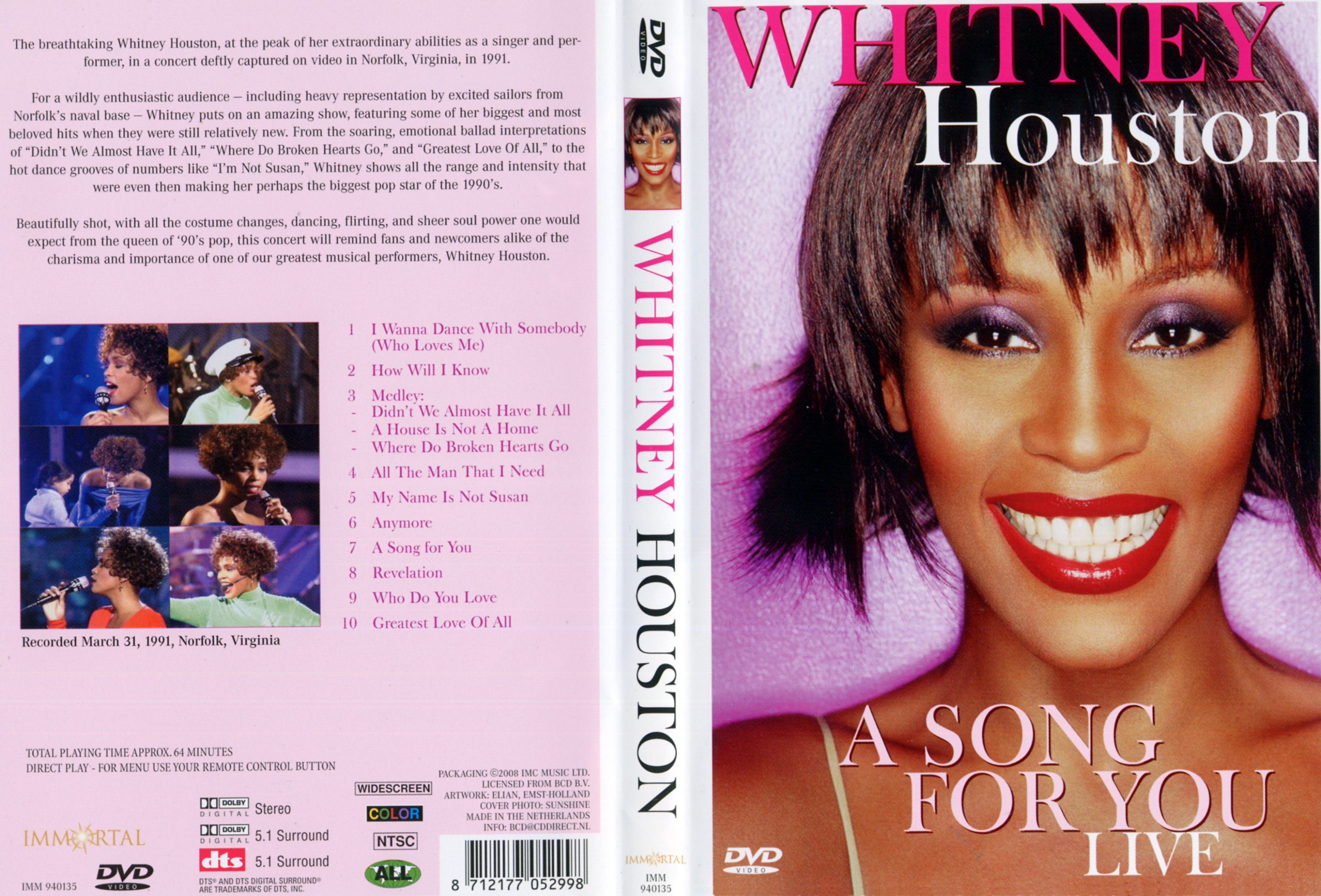 Jaquette DVD whitney Houston - A song for you live 1991