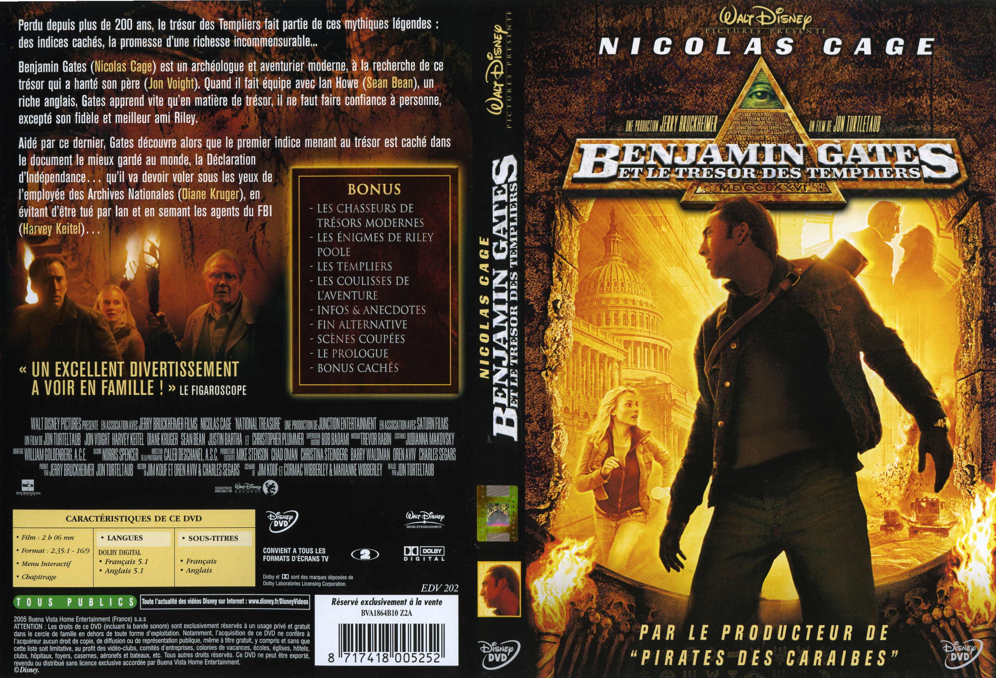 Jaquette DVD Benjamin Gates et le tresor des templiers