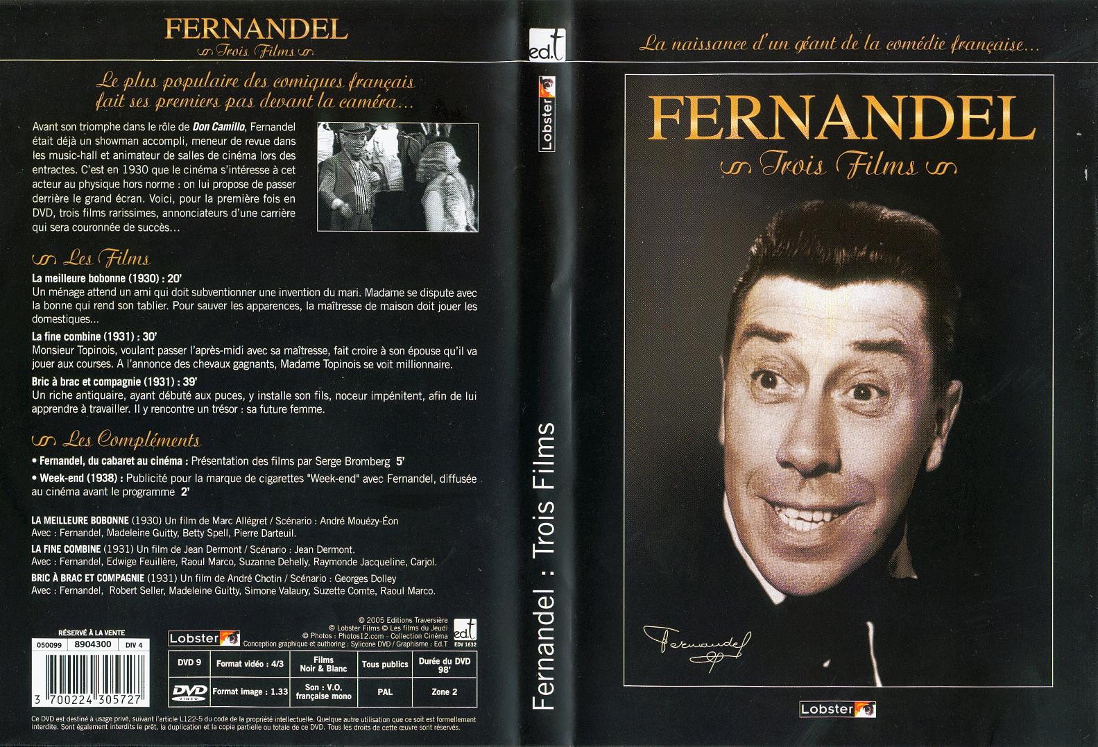 Jaquette DVD Fernandel - Trois films