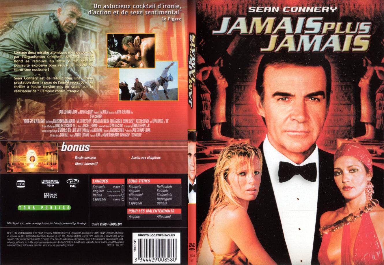 Jaquette DVD James Bond 007 Jamais plus jamais - SLIM