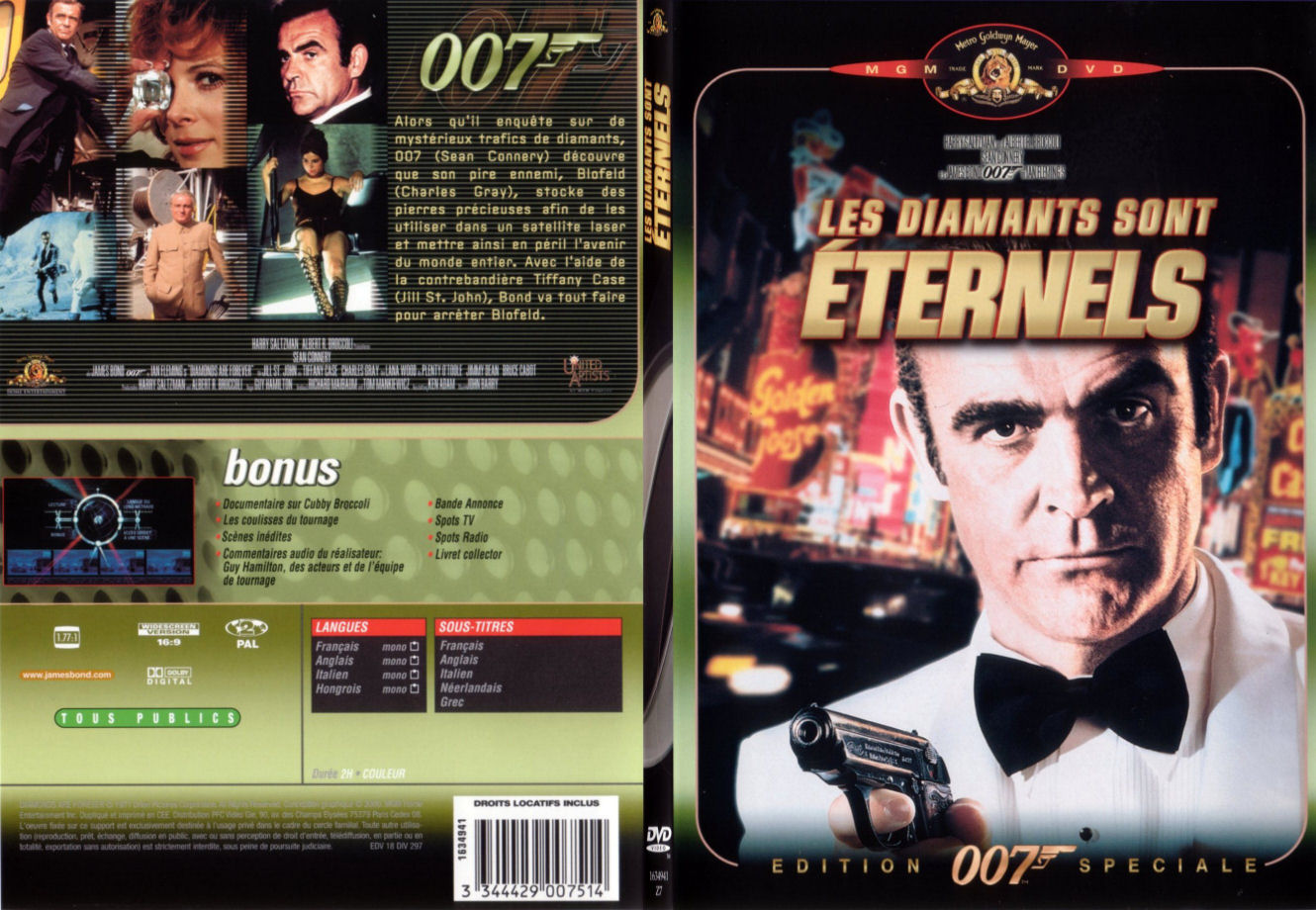 Jaquette DVD James bond 007 Les diamants sont ternels - SLIM