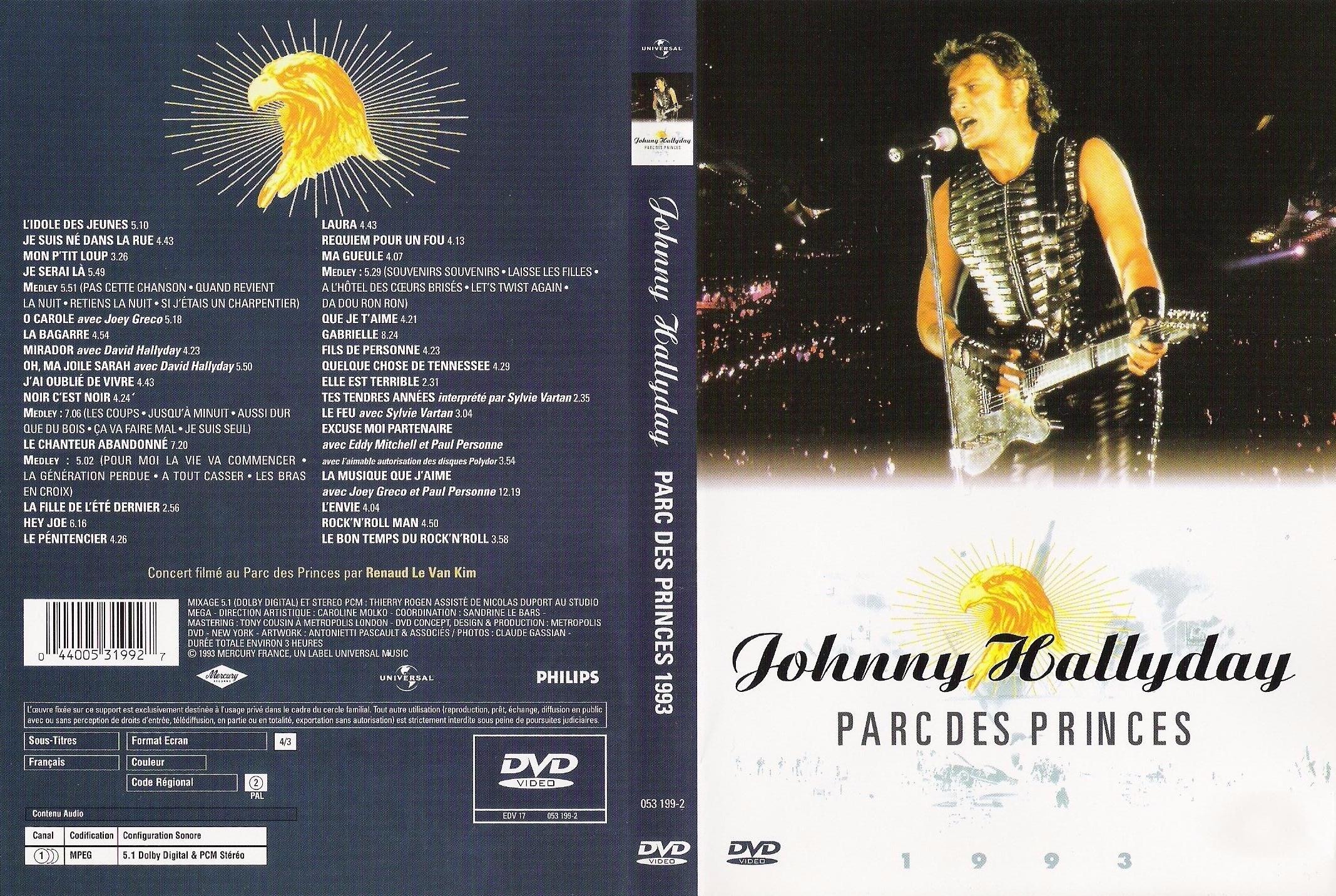 Jaquette DVD Johnny Hallyday Parc des Princes 1993