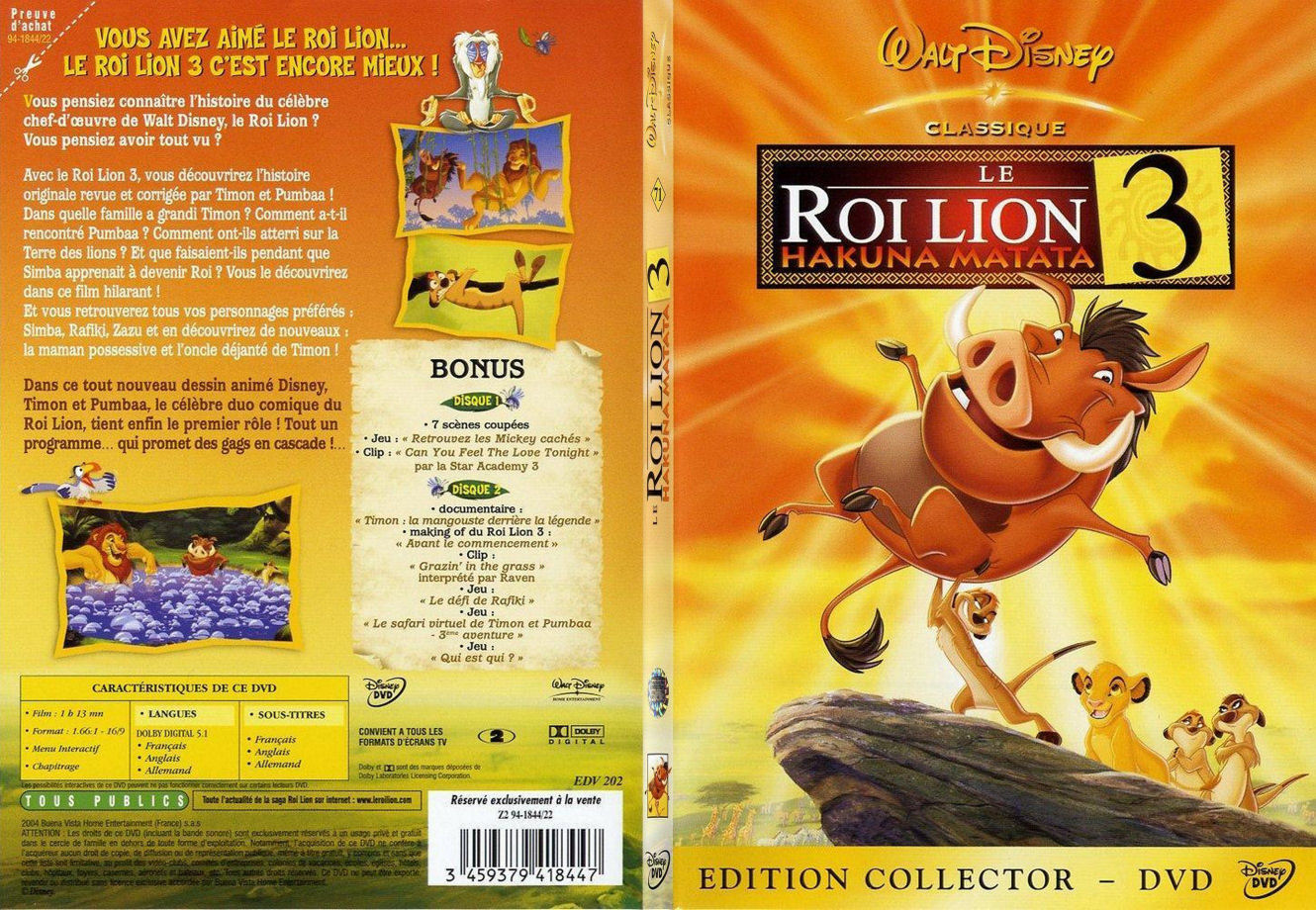 Jaquette DVD Le roi Lion 3 - SLIM