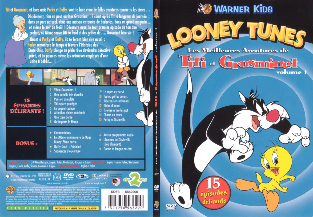 Jaquette DVD Looney Tunes - Les meilleures aventures de Titi et Grosminet - volume 1 - SLIM