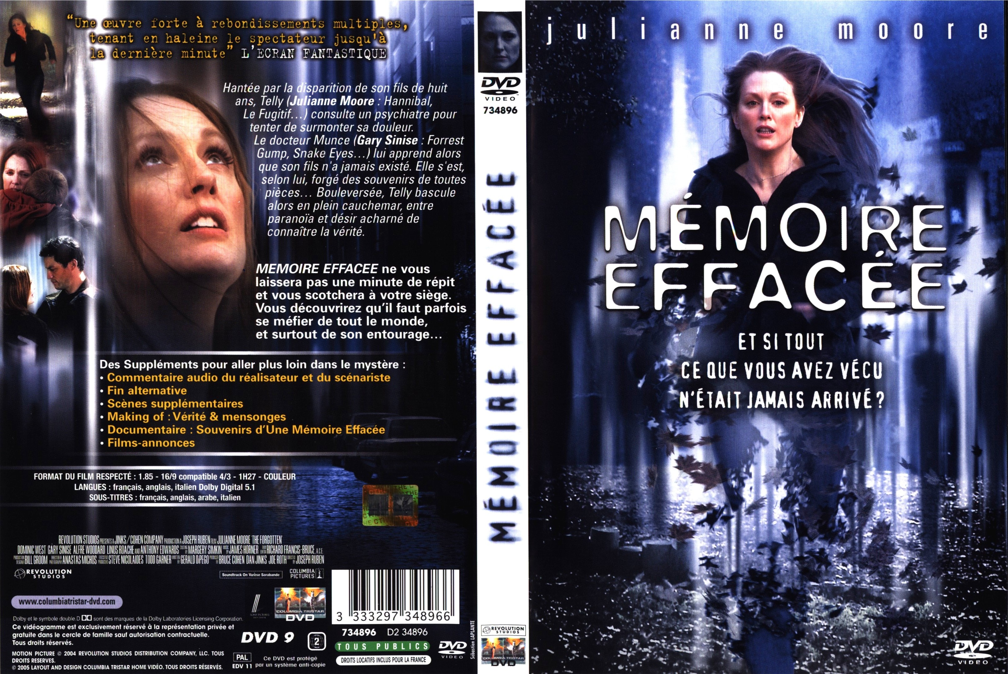 Jaquette DVD Memoire efface
