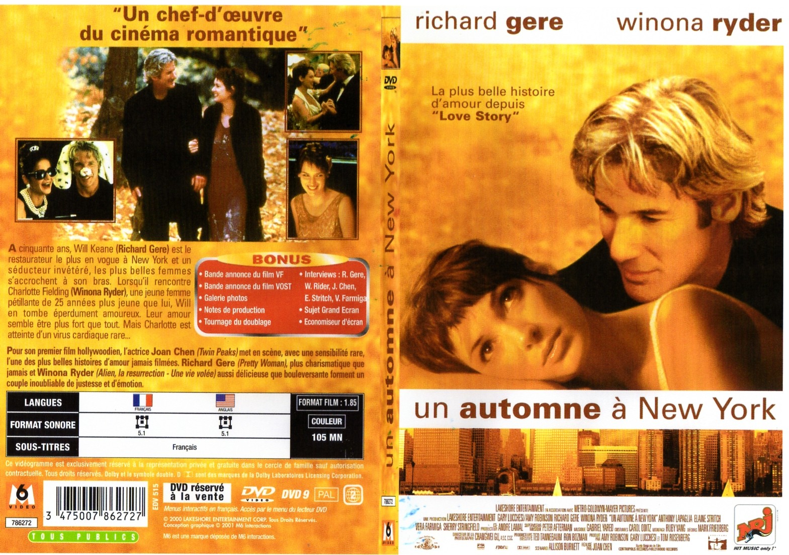 Jaquette DVD An automne  new york - SLIM