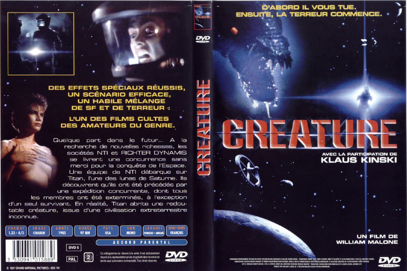 Jaquette DVD Creature (1985)