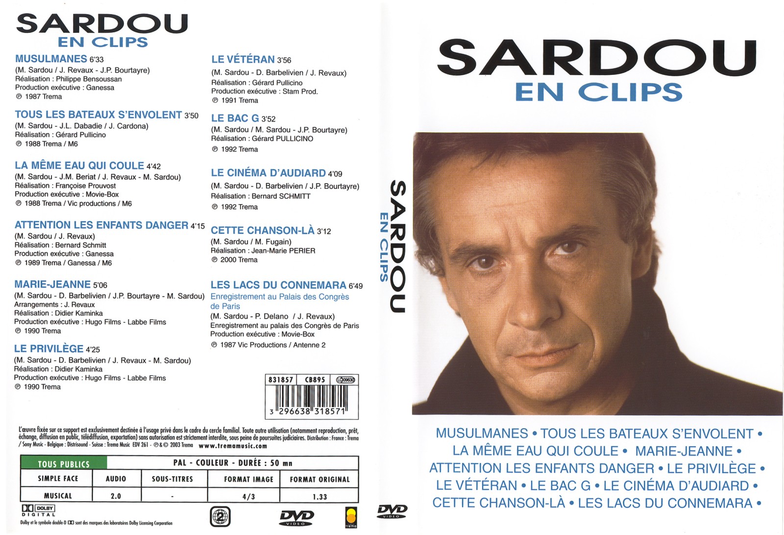 Jaquette DVD Michel Sardou en clips