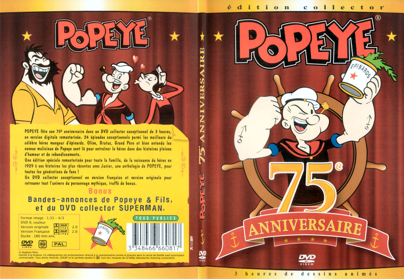 Jaquette DVD Popeye - 75eme anniversaire - SLIM
