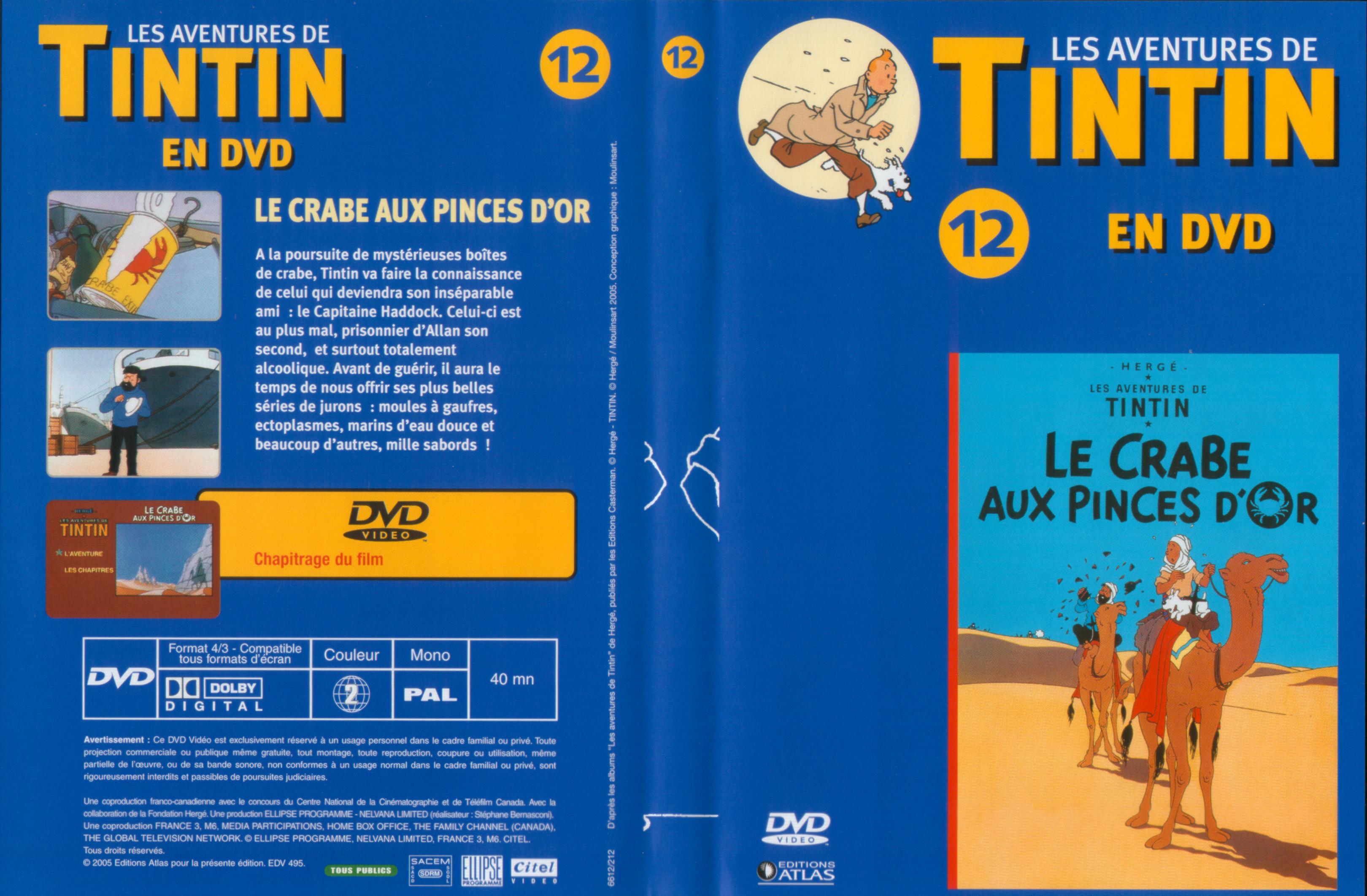 Jaquette DVD Tintin - vol 12 - Le crabe aux pinces d