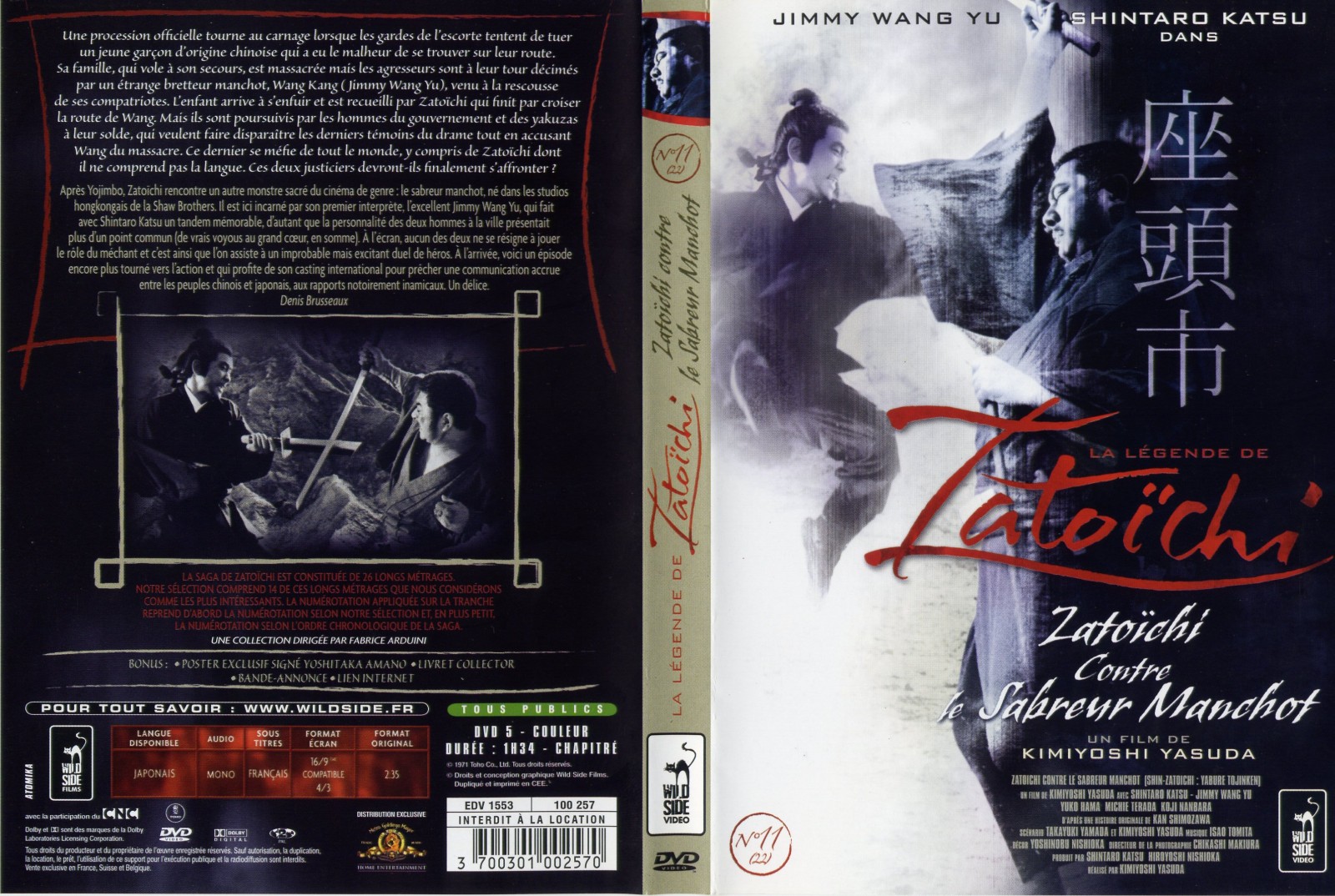 Jaquette DVD Zatoichi - Zatoichi contre le sabreur manchot
