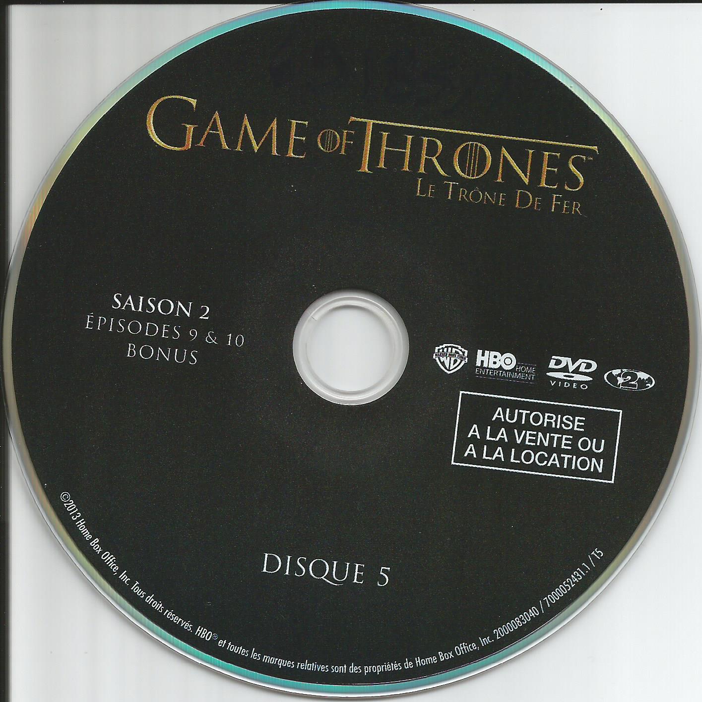 Game of thrones (le trone de fer) Saison 2 DVD 5
