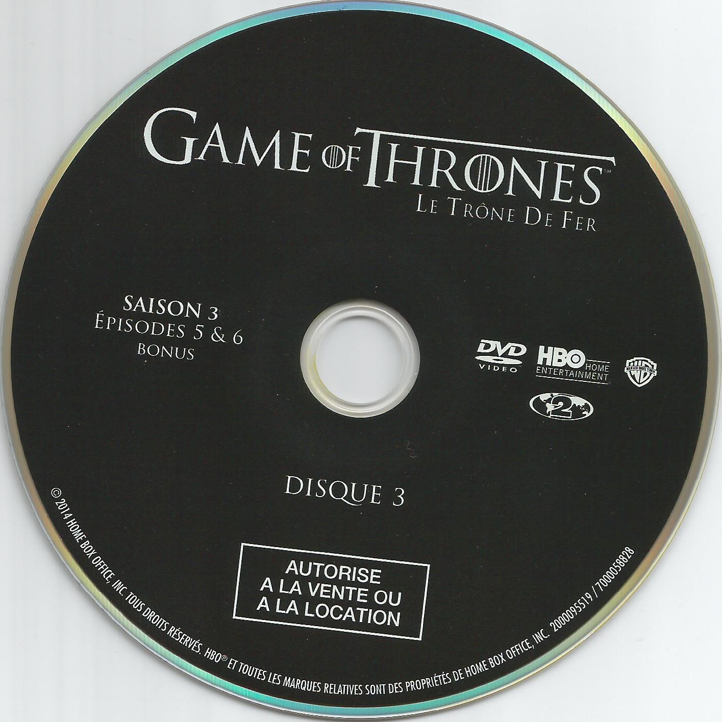 Game of thrones (le trone de fer) Saison 3 DVD 3