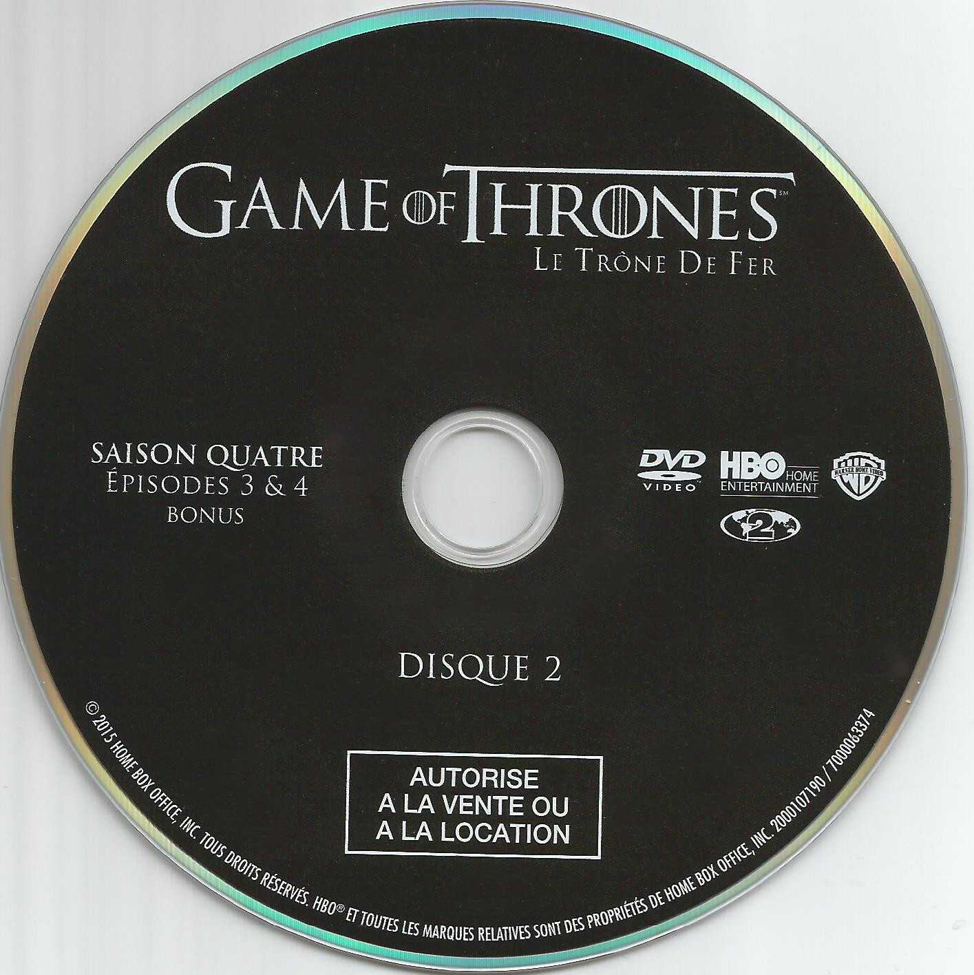 Game of thrones (le trone de fer) Saison 4 DVD 2