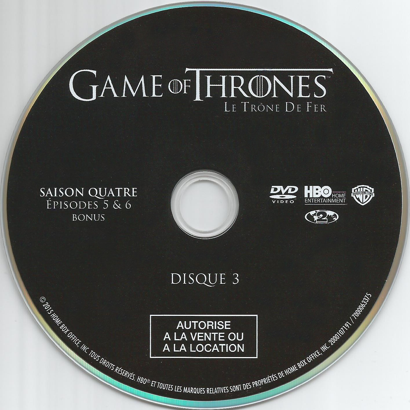 Game of thrones (le trone de fer) Saison 4 DVD 3