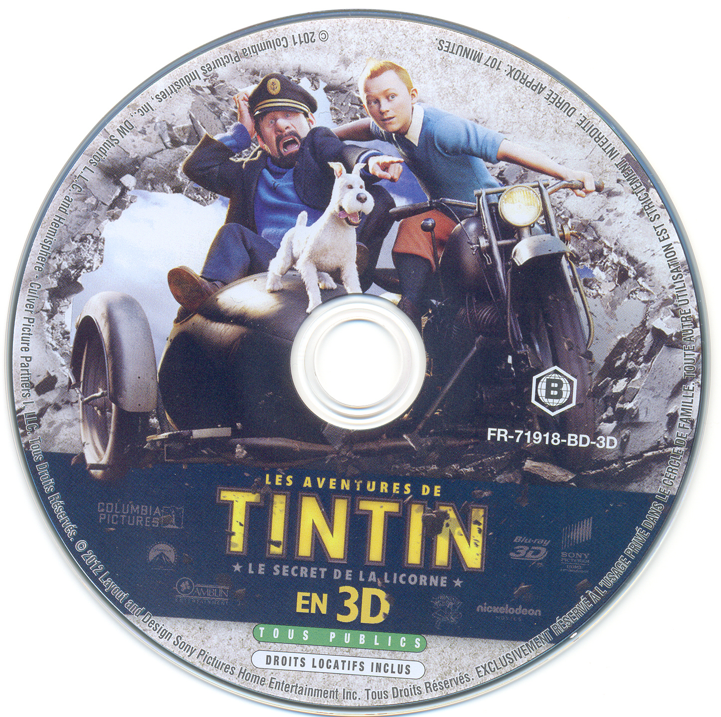 Les aventures de Tintin le secret de la Licorne 3D (BLU-RAY)